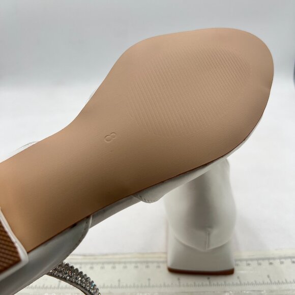 miss left White Rhinestone Open Toe Ankle Strap Buckle Block Low Heel Sandals - Picture 6 of 8